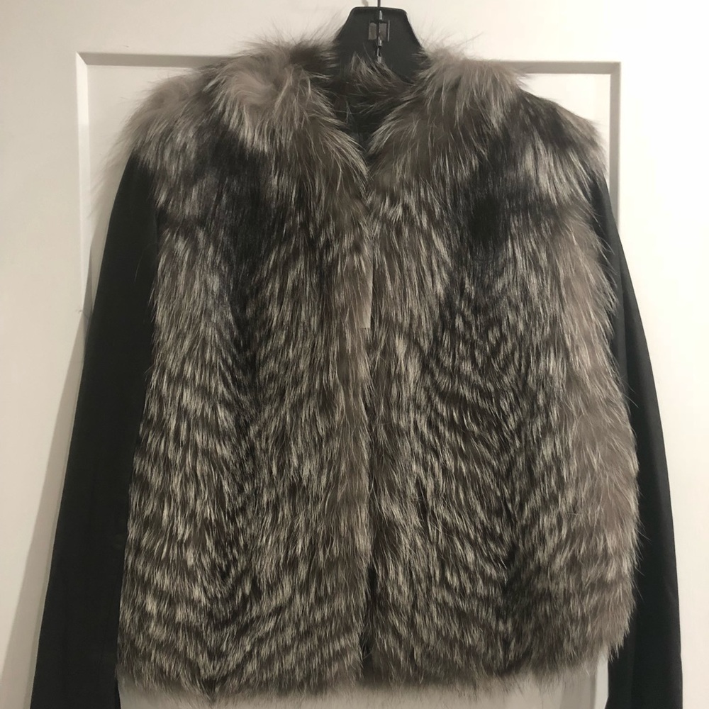 Vince silver fox and leather jacket